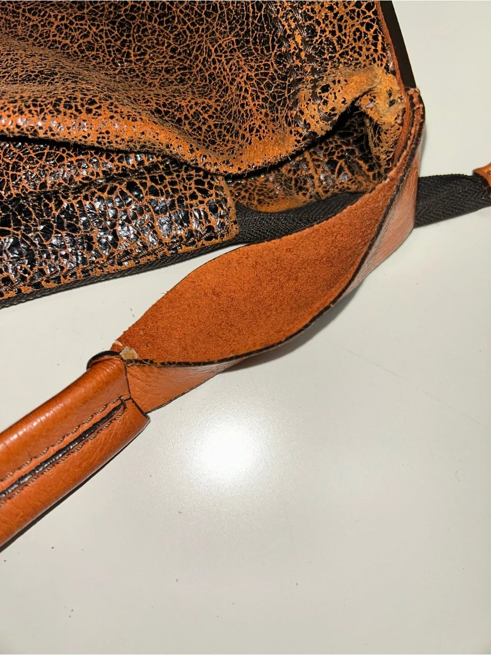 Abro Brown Cognac Distressed Crackled Leather Hobo Shoulder Bag
